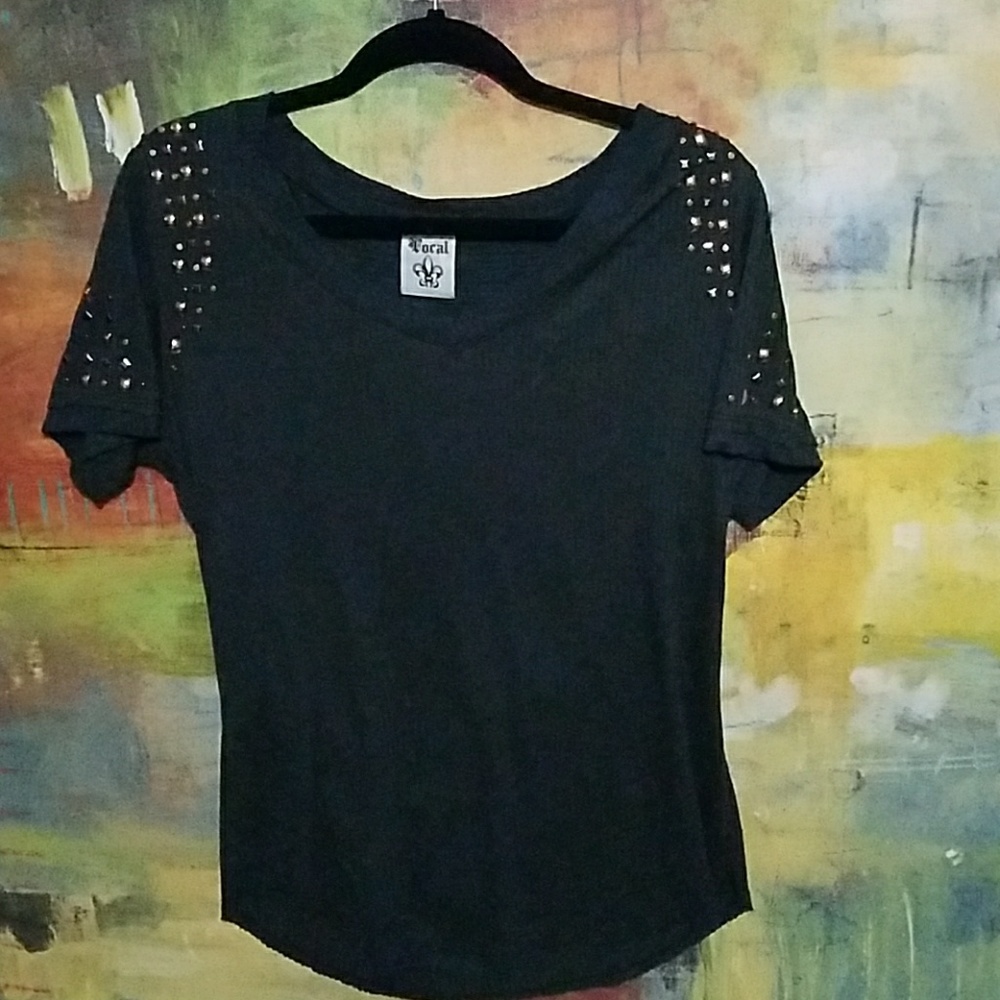 Cute black tee with metal studded sleeves